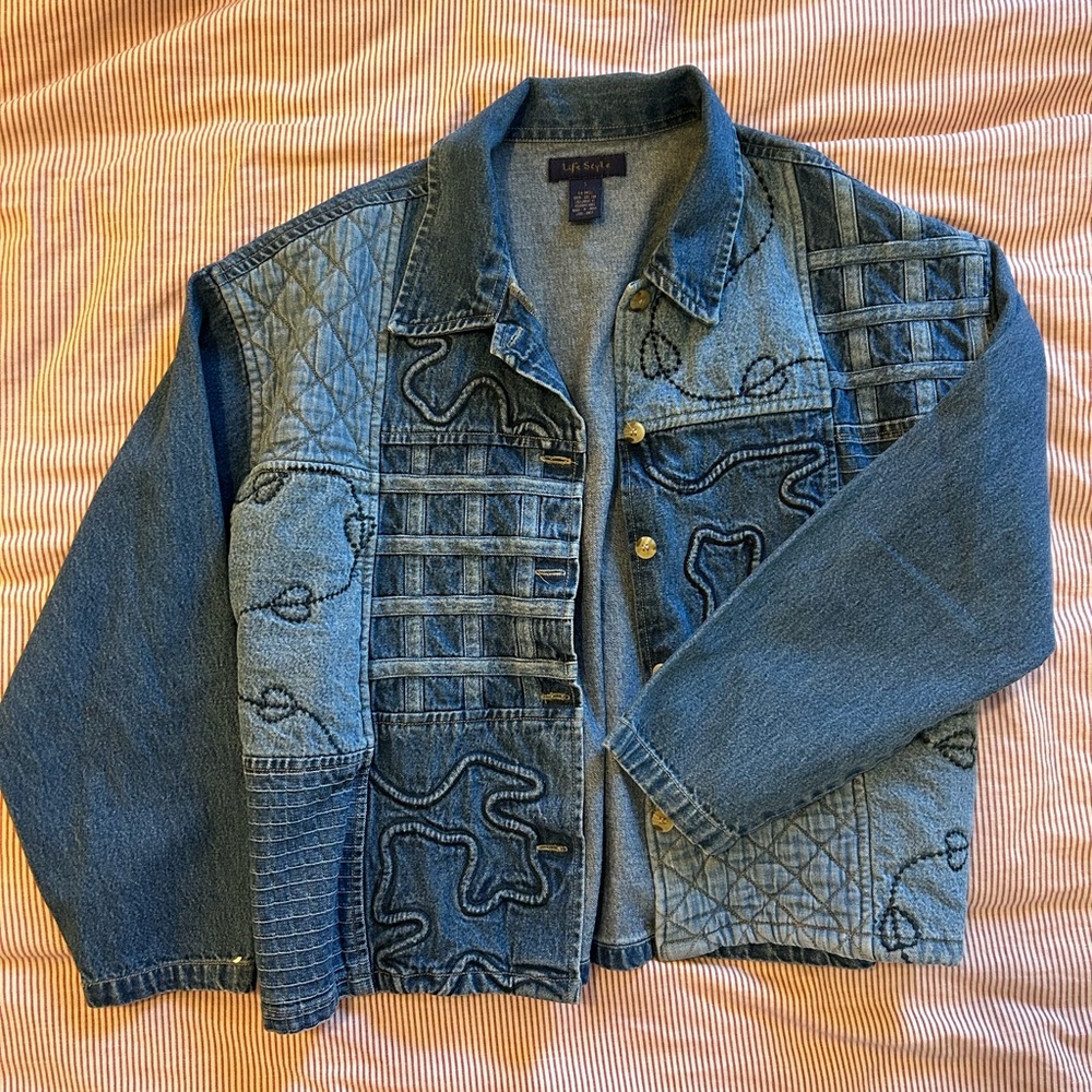 Women’s Y2K Patchwork Blue Denim Jacket